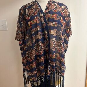 Red Camel Boho Fringe Tribal Print Kimono